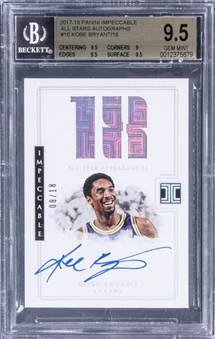2017-18 Panini Impeccable All-Stars Autographs #16 Kobe Bryant Signed Card (#08/18) - BGS GEM MINT 9.5/BGS 10 - Kobes Jersey Number!
